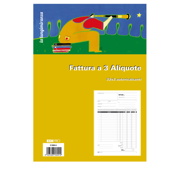  Blocco fatture 3 aliquote Iva - 33 fogli 3 copie autoricalcanti - 29,7 x 21cm - Edipro 