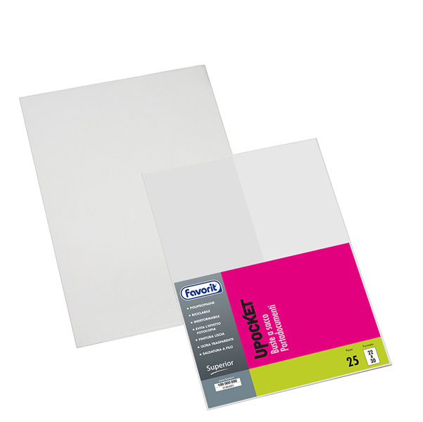  Buste a sacco Upocket - PP - Superior - 22 x 30 cm - liscio - Favorit - conf. 25 pezzi 