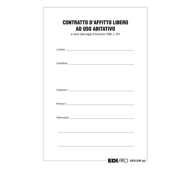  Fascicolo contratto di locazione libero - 29,7 x 21cm - Edipro 