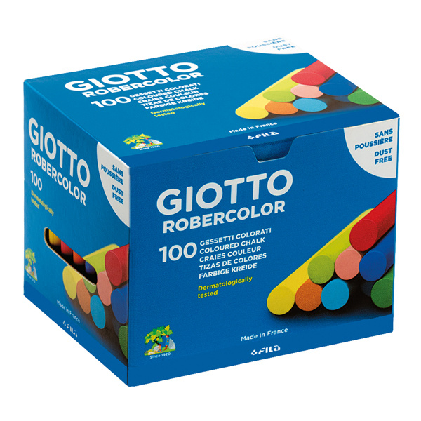  Gessetti Robercolor - lunghezza 80mm con diametro 10mm - colorati - Giotto - Scatola 100 gessetti tondi 