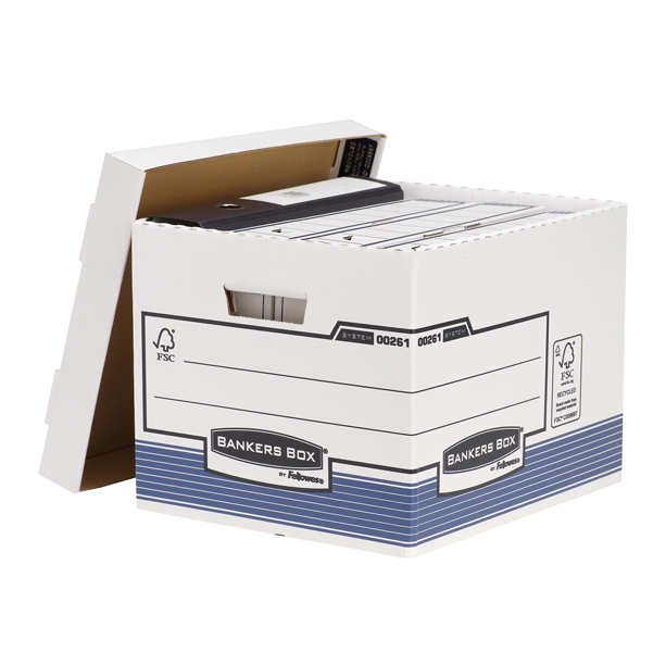  Scatola archivio Bankers Box System - con coperchio - 33,3 x 28,5 x 38 cm - bianco - Fellowes 