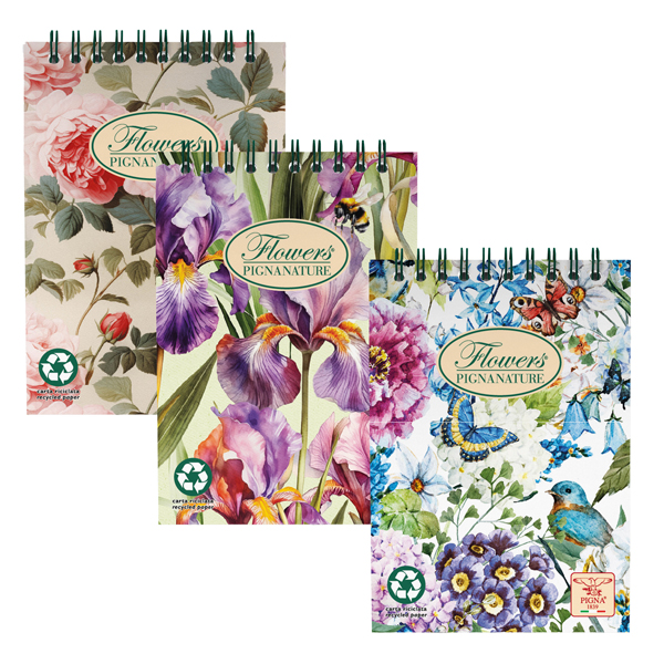  Blocco spirale Nature Flowers - A5 - 5mm - 50 fogli - 80 gr - spiralato sul lato corto - Pigna 