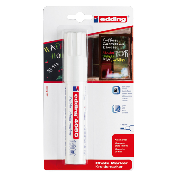  Marcatore a gesso liquido 4090 - punta scalpello - da 4 a 15mm - bianco - Edding 