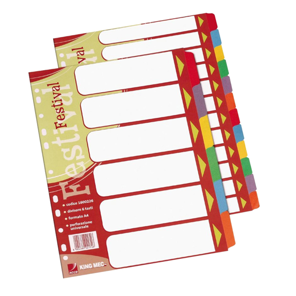  Separatore Festival - 12 tasti neutri colorati - cartoncino 140 gr - A4 - multicolore 