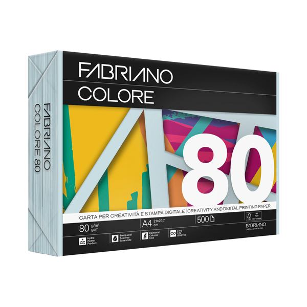  FabrianoColore - A4 - 80 gr - colori tenui celeste chiaro - Fabriano - conf. 500 fogli 