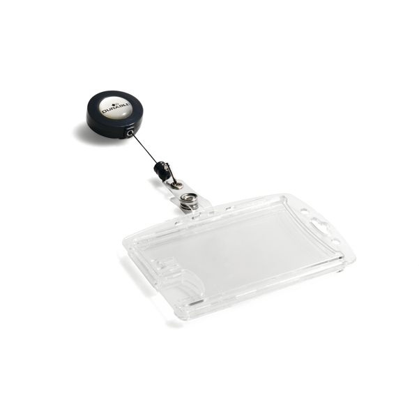  Portabadge Duo in acrilico con chiocciola - 2 tessere inseribili - 5,4 x 9 cm - Durable - conf. 10 pezzi 