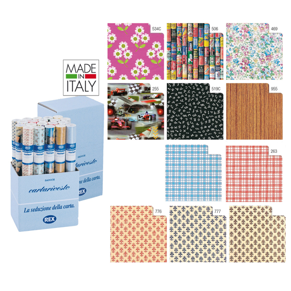  Rotoli Cartarivesto Rex 58 - lavabile - 50 x 500 cm - colori assortiti - Rex Sadoch - conf. 50 pezzi 