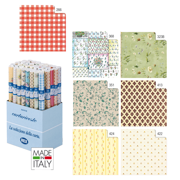  Rotoli Cartarivesto Rex Taco - lavabile - 49 x 300 cm - colori assortiti - Rex Sadoch - conf. 20 pezzi 