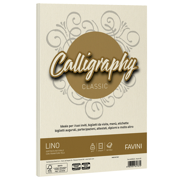  Carta Calligraphy Lino - A4 - 200 gr - avorio 02 - Favini - conf. 50 fogli 