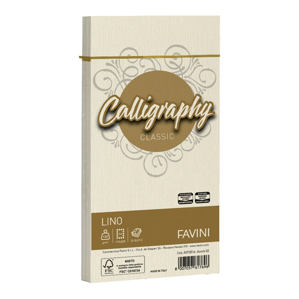  Buste Calligraphy Lino - 110 x 220 mm - 120 gr - avorio 02 - Favini - conf. 25 pezzi 