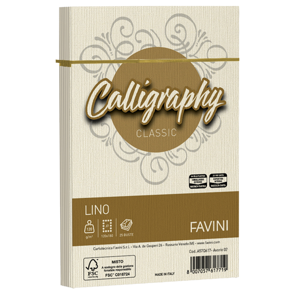  Buste Calligraphy Lino - 120 x 180 mm - 120 gr - avorio 02 - Favini - conf. 25 pezzi 