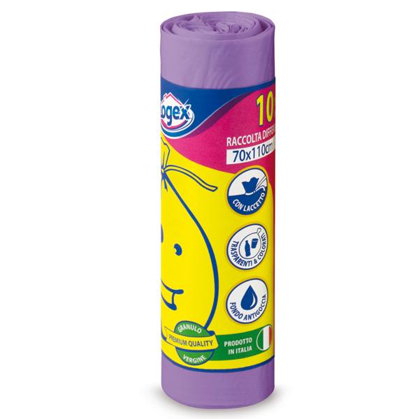  Sacchi per immondizia - 70x110 cm - 120 L - 16 micron - viola - Logex Professional - rotolo da 10 sacchetti 