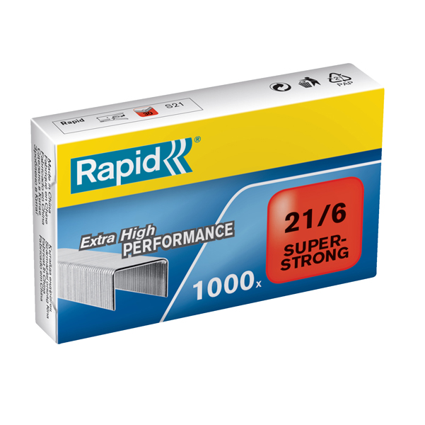  Punti Rapid Super Strong - 21/6 (6/6) - acciaio zincato - metallo - Rapid - conf. 1000 pezzi 