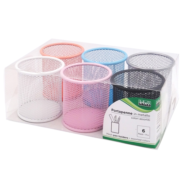  Bicchieri portapenne - rete metallica colorata - 8,5 x 10 cm - Lebez - conf. 6 pezzi 