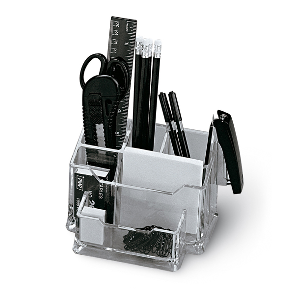  Portatutto da banco - plexiglass - 19x12x10 cm - accessori inclusi - trasparente - Lebez 