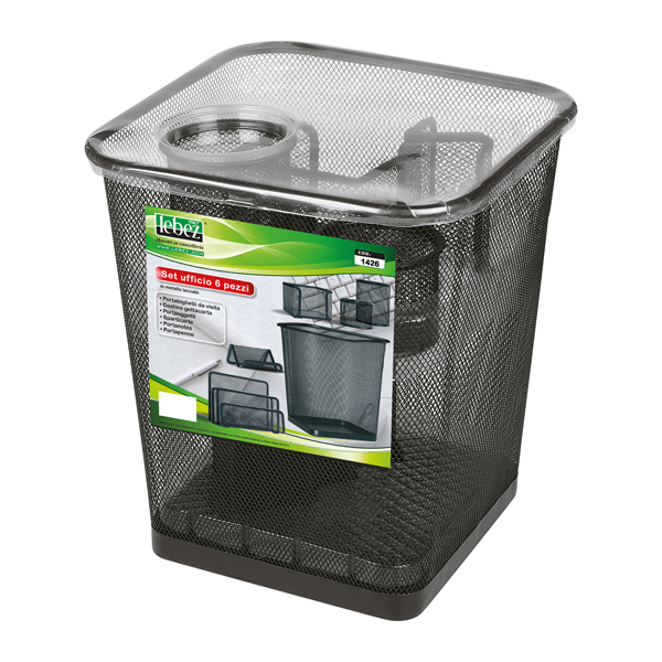  Set scrivania - 6 accessori - rete metallica - nero - Lebez 