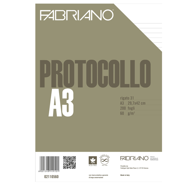  Foglio protocollo - A4 - 1 rigo - 60 gr - Fabriano - conf. 200 pezzi 