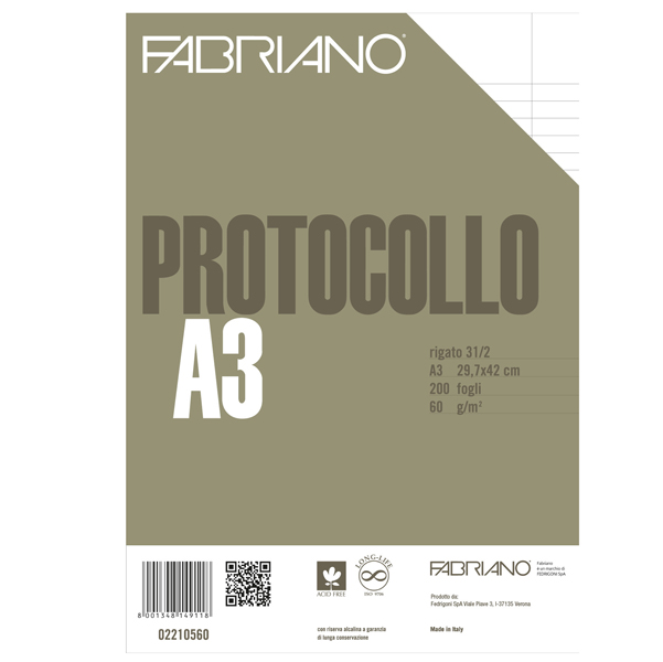  Foglio protocollo - A4 - 1 rigo c/margine - 60 gr - Fabriano - conf. 200 pezzi 