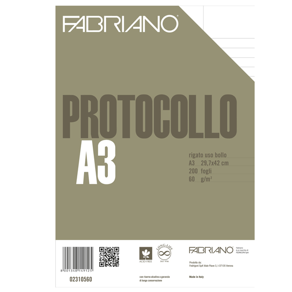 Foglio protocollo - A4 - uso bollo - 60 gr - Fabriano - conf. 200 pezzi 