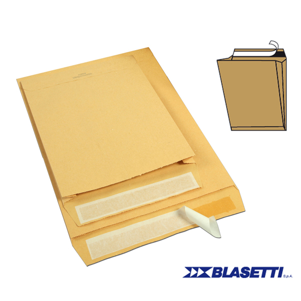  Busta a sacco Monodex - soffietti laterali - strip adesivo - 25 x 35,3 x 4 cm - 120 gr - avana - Blasetti - conf. 250 pezzi 