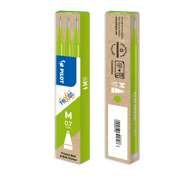  Refill a sfera Frixionball - punta 0,7mm - verde lime - Pilot - conf. 3 pezzi 