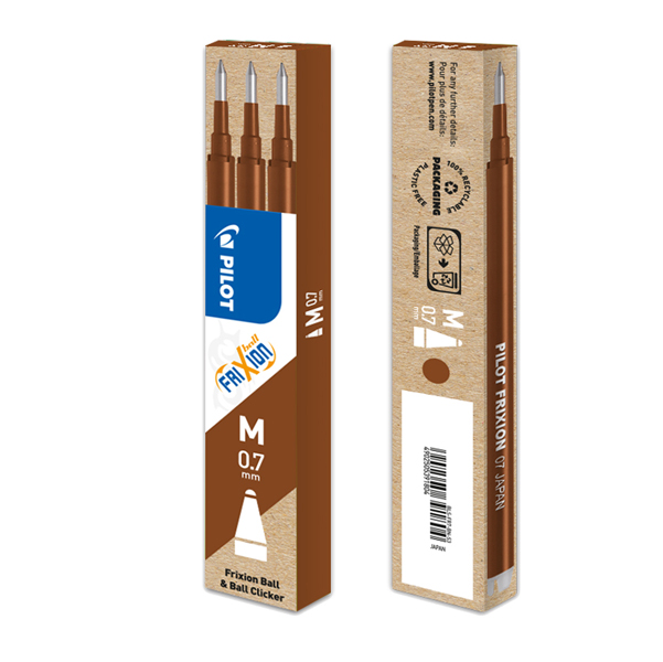  Refill a sfera Frixionball - punta 0,7mm - marrone - Pilot - conf. 3 pezzi 