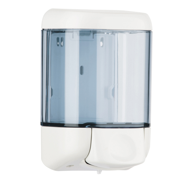 Dispenser da muro per sapone liquido - 12,8x11,2x20,5 cm - capacità 1 L - bianco/azzurro trasparente - Mar Plast 