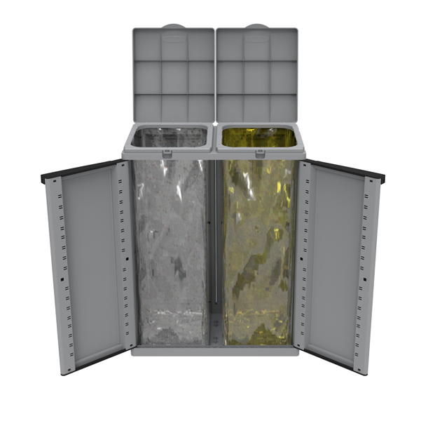  Contenitore EcoCab 2 per raccolta differenziata - 68x39x88,7 cm - 2 portasacco da 110 L ciascuno - grigio/nero - Terry 