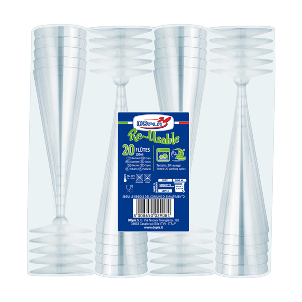  Bicchieri Flutes Diamant - riutilizzabili - trasparente - Dopla - conf. 20 pezzi 