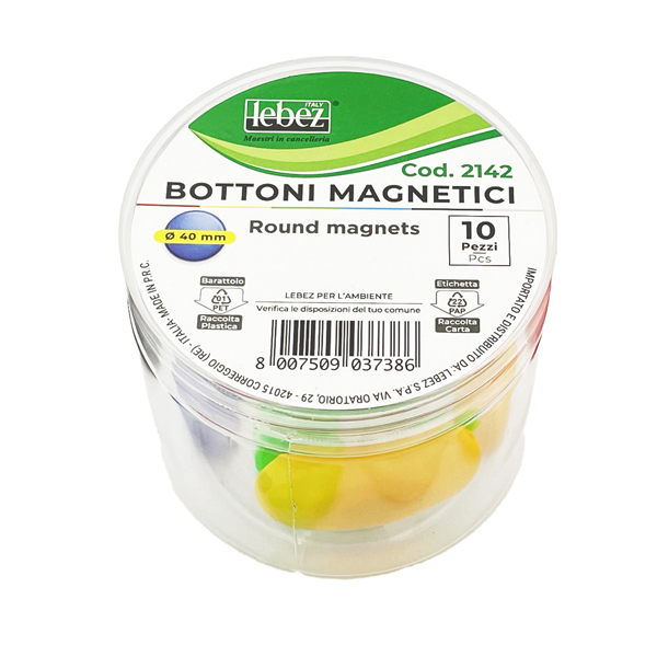  Bottoni magnetici tondi - diametro 4 cm - colori assortiti - Lebez - barattolo da 10 pezzi 
