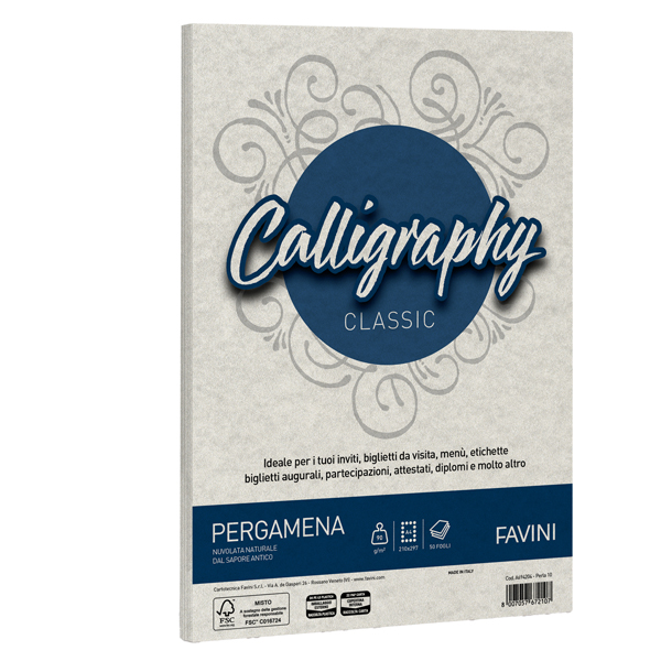  Carta Calligraphy Pergamena - A4 - 90 gr - perla 10 - Favini - conf. 50 fogli 
