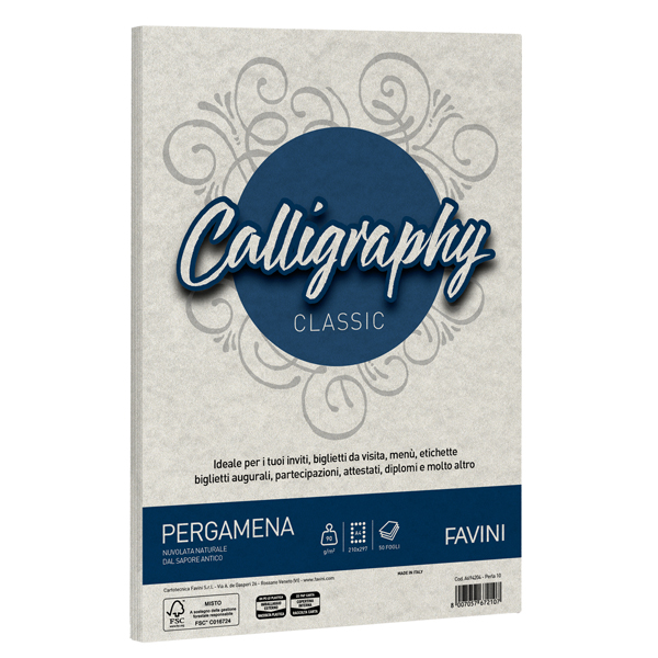  Carta Calligraphy Pergamena - A4 - 190 gr - perla 10 - Favini - conf. 50 fogli 