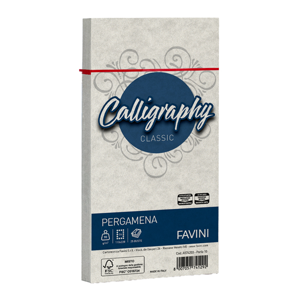  Busta Calligraphy Pergamena - 110 x 220 mm - 90 gr - perla 10 - Favini - conf. 25 pezzi 