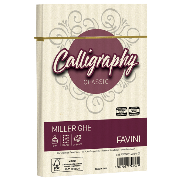  Busta Calligraphy Millerighe - 120 x 180 mm - 100 gr - avorio - Favini - conf. 25 pezzi 