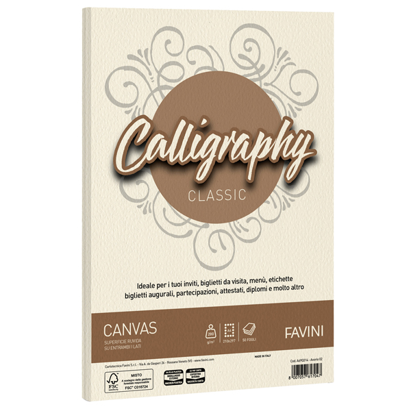  Carta Calligraphy Canvas - A4 - 200 gr - avorio 02 - Favini - conf. 50 fogli 