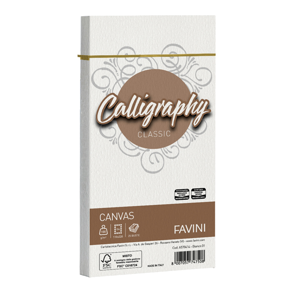  Busta Calligraphy Canvas - 110 x 220 mm - 100 gr - bianco 01 - Favini - conf. 25 pezzi 