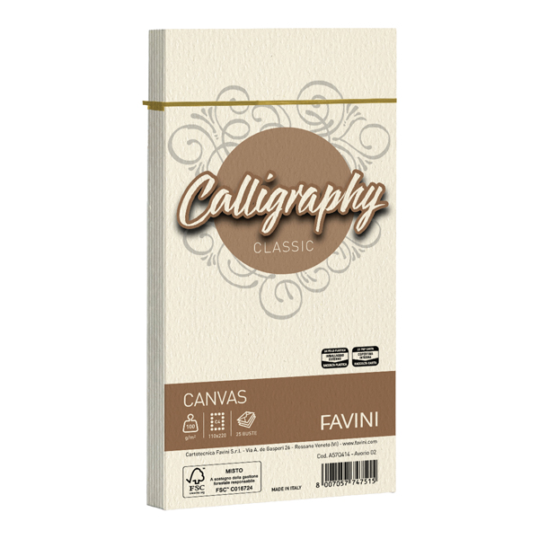 Busta Calligraphy Canvas - 110 x 220 mm - 100 gr - avorio 02 - Favini - conf. 25 pezzi 