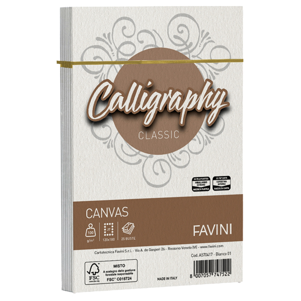  Busta Calligraphy Canvas - 120 x 180 mm - 100 gr - bianco 01 - Favini - conf. 25 pezzi 