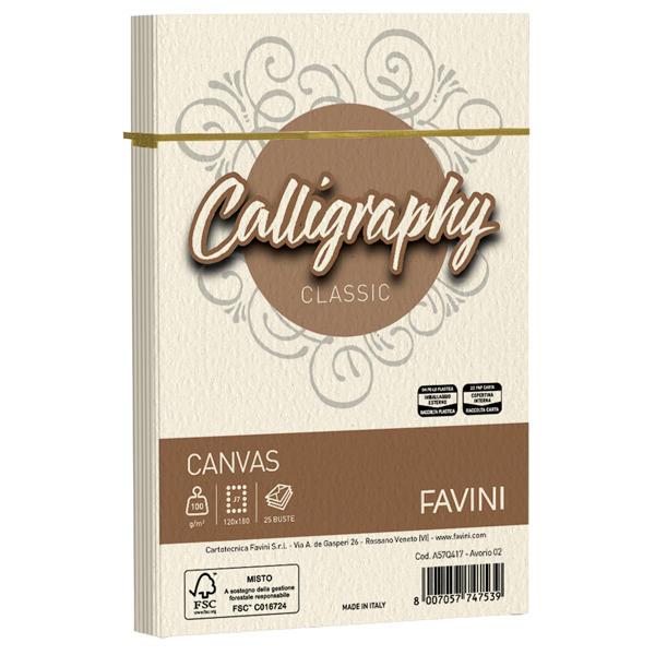  Busta Calligraphy Canvas - 120 x 180 mm - 100 gr - avorio 02 - Favini - conf. 25 pezzi 