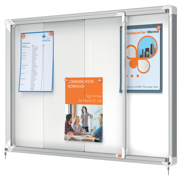  Bacheca per interni - fondo in metallo - 8 fogli A4 - ante scorrevoli - Nobo 