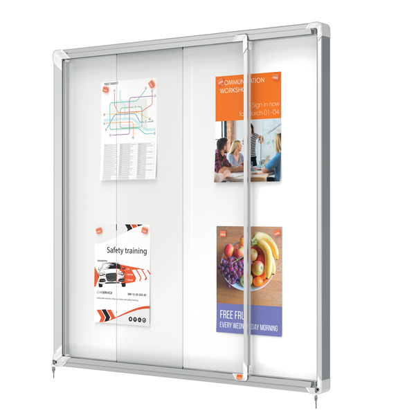  Bacheca per interni - fondo in metallo - 12 fogli A4 - ante scorrevoli - Nobo 