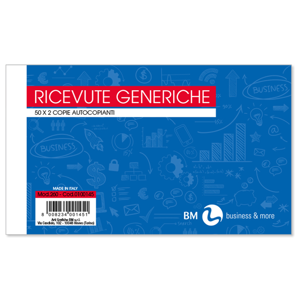  Blocco ricevute generiche - 2 copie autoricalcanti - 10 x 17cm - 50 fogli - BM 