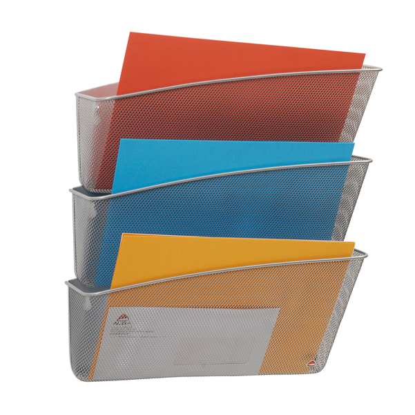  Portadocumenti da parete Mesh - 3 vaschette in rete metallica - argento - Alba 