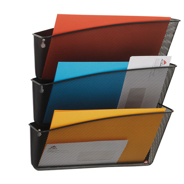  Portadocumenti da parete Mesh - 3 vaschette in rete metallica - nero - Alba 