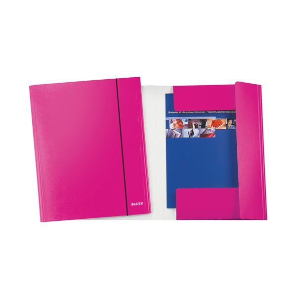  Cartella 3 lembi con elastico WOW - 25 x 35 cm - dorso variabile - cartoncino plastificato - fucsia metal - Leitz 