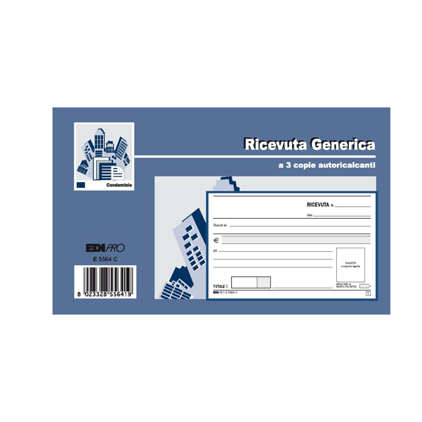  Blocco ricevute generiche - 33 fogli 3 copie autoricalcanti - 9,9 x 17cm - Edipro 