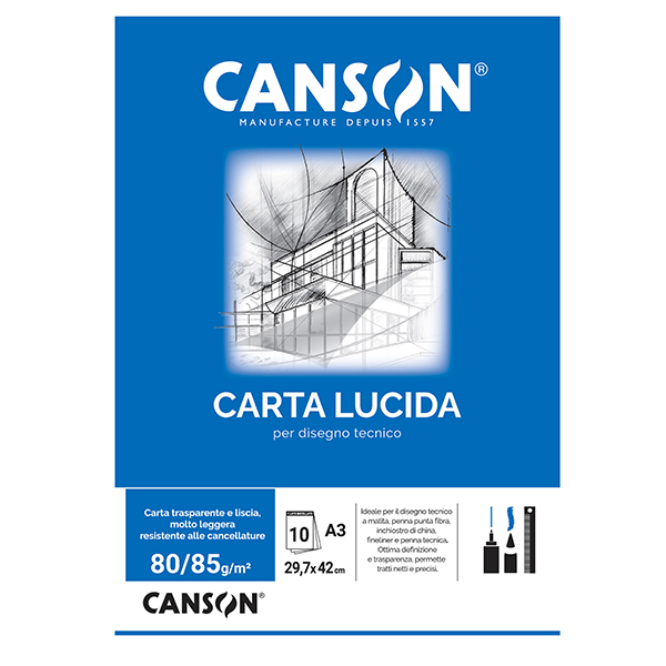  Blocco carta lucida - A3 - 10 fogli - 80gr - uso manuale - Canson 