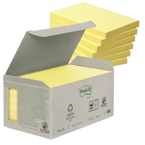  Blocco Post-it Notes Green - 655-1B - 76 x 127 mm - giallo - 100 fogli - riciclato 100% - Post-it 