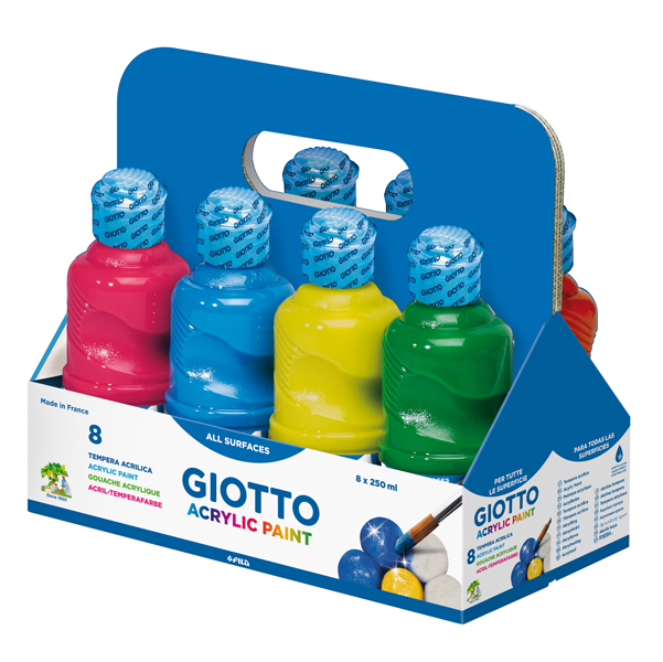  Tempera pronta acrilica - 250ml - colori assortiti - Giotto - schoolpack 8 flaconi 