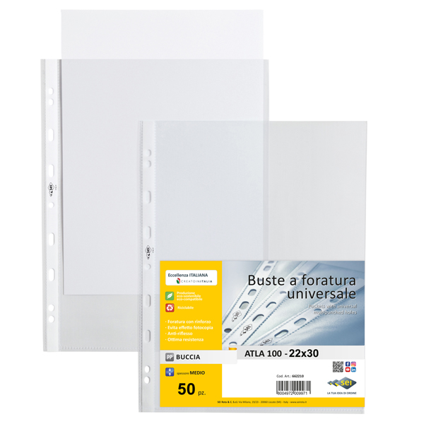  Buste forate Atla - medium - buccia - 22 x 30 cm - trasparente - Sei Rota - conf. 50 pezzi 